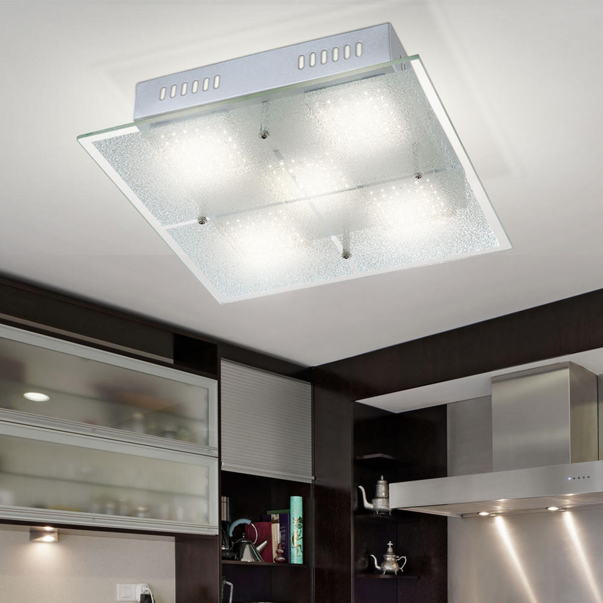 LED DECKENLEUCHTE Metall Chrom Silber - Silberfarben, Glas (28/28/6.2cm) - Globo Lighting