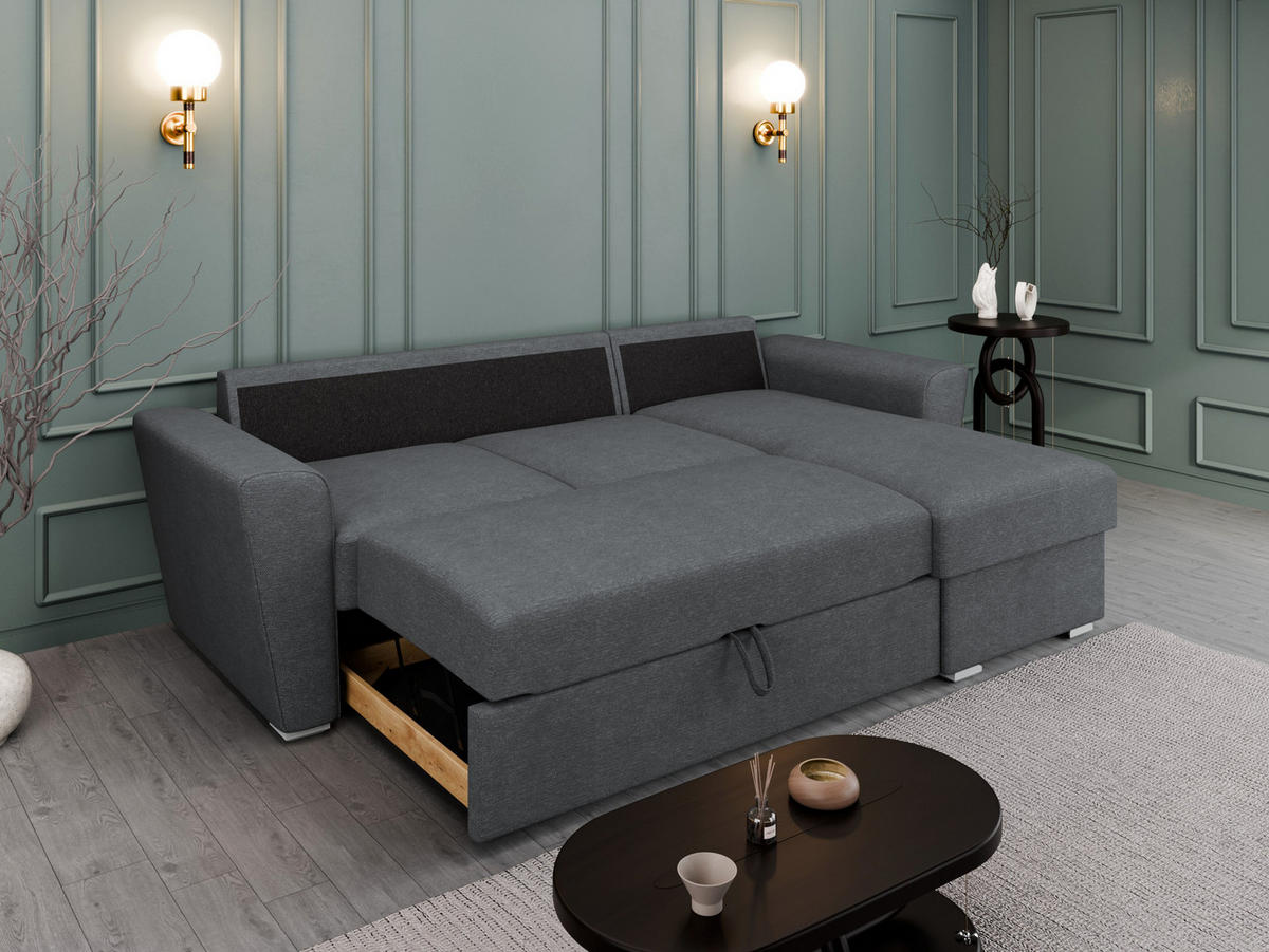 ECKSOFA Bellano Ecksofa L-Form - links oder rechts montierbar, dunkelgrau - Dunkelgrau, Holz (243/156cm) - Panda Möbel
