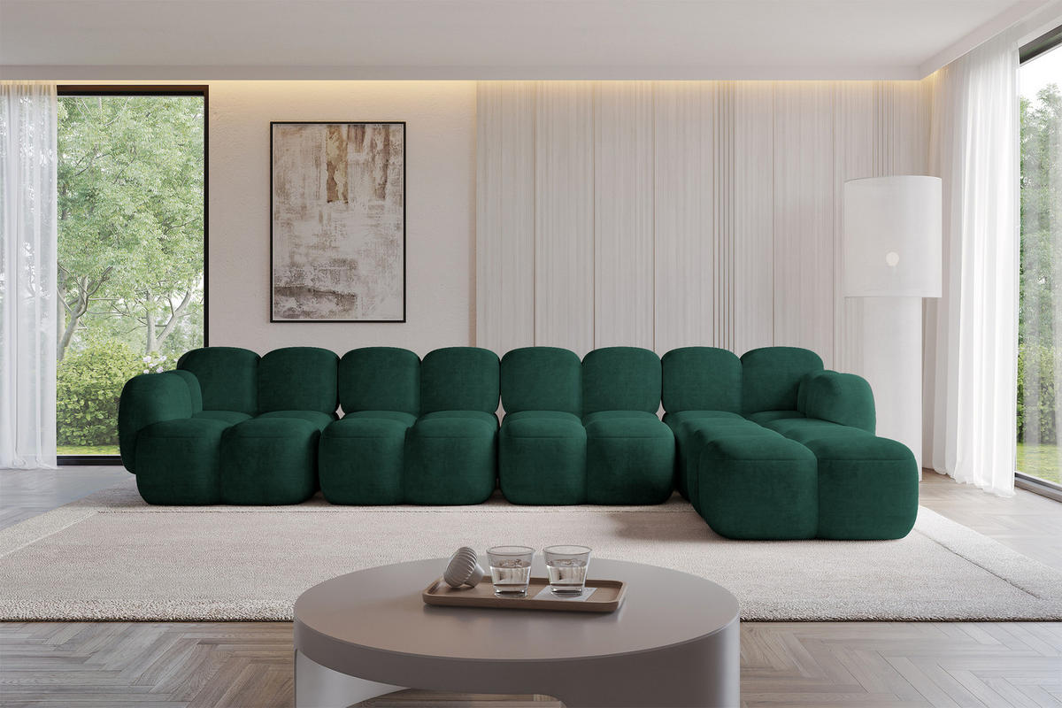 ECKSOFA modulares Sofa Rechts Miko-L3 390x205x75 Grün Velours - Schwarz/Grün, Holzwerkstoff/Kunststoff (390/205cm) - ALTDECOR