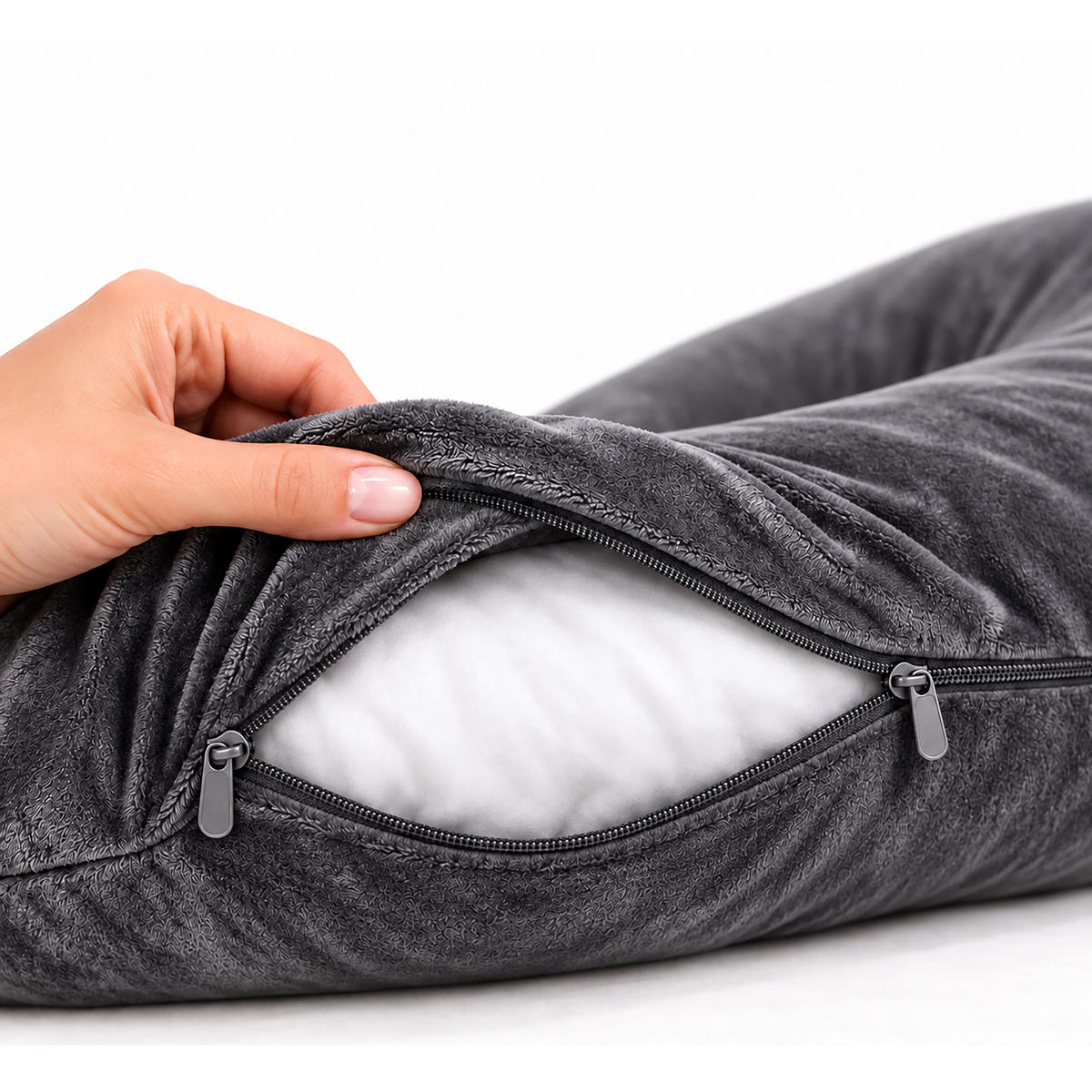 POLŠTÁŘ Antracit těhotenský tvar U sametový potah - antracitová, textil (70/140cm) - Relaxdays