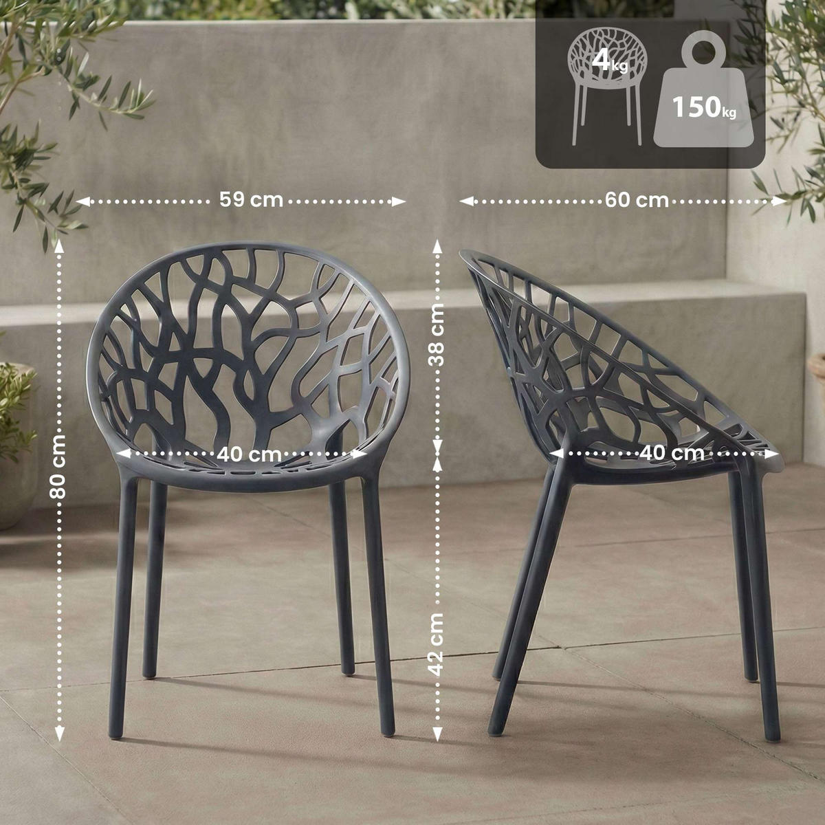 GARTENSTUHL Kunststoff Anthrazit - Anthrazit, Kunststoff (59/80/60cm) - CLP