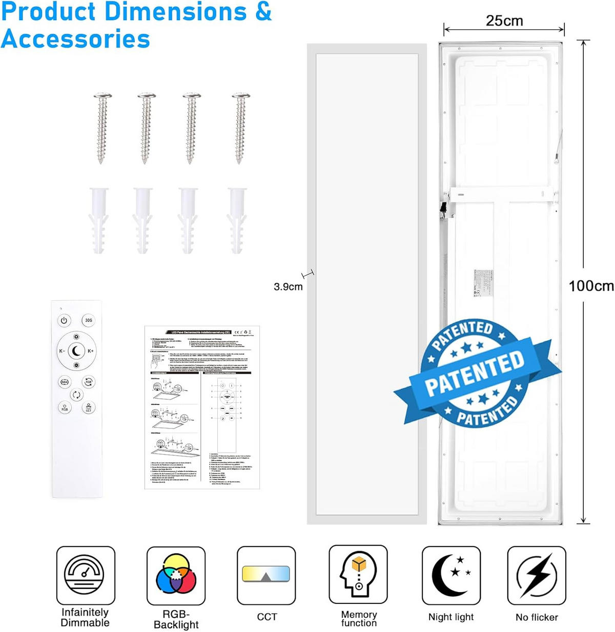 DECKENLEUCHTE PA1041FVB LED Panel 100/25/3.9 CM 2er-Set - Weiß, Metall (100/25/3.9cm) - LOVHAUS