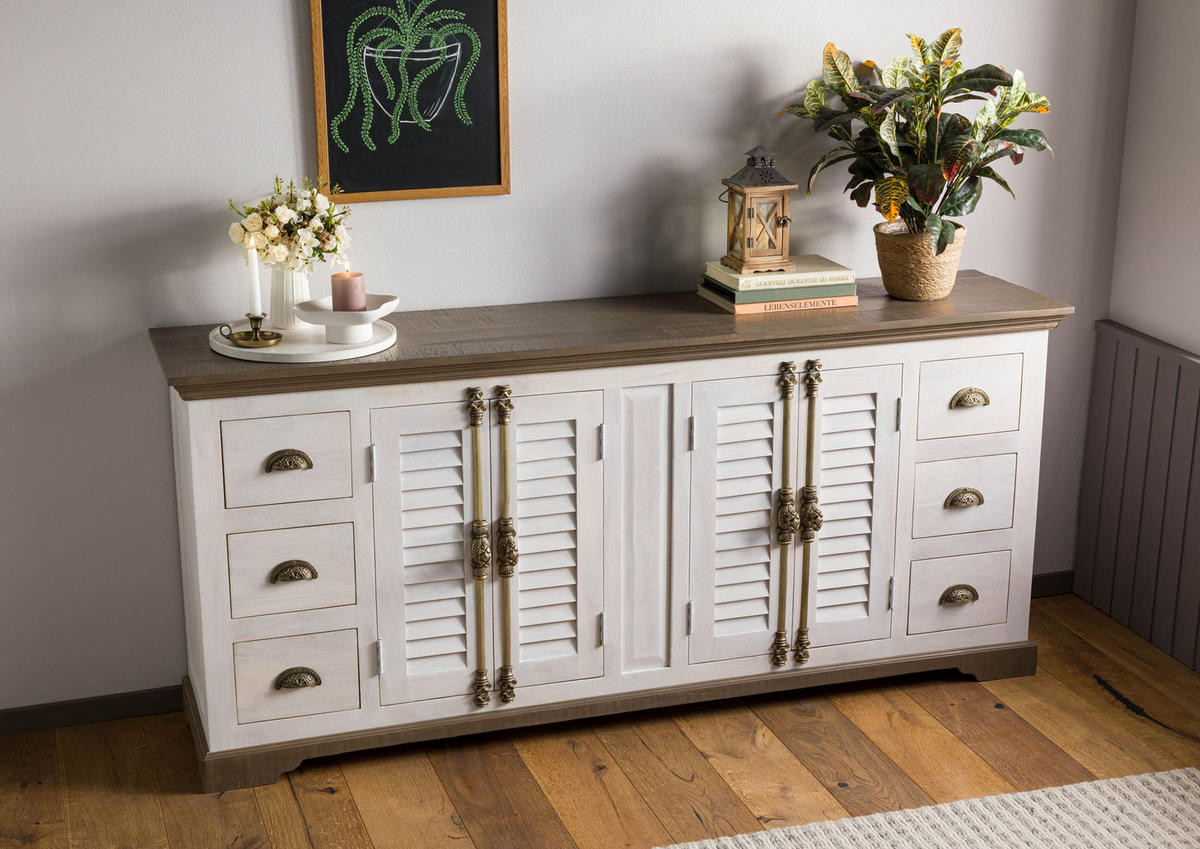 SIDEBOARD Mango 200x45x90 weiß lackiert TOULOUSE #117 - Weiß, Holzwerkstoff (200/90/45cm) - Massivmoebel24