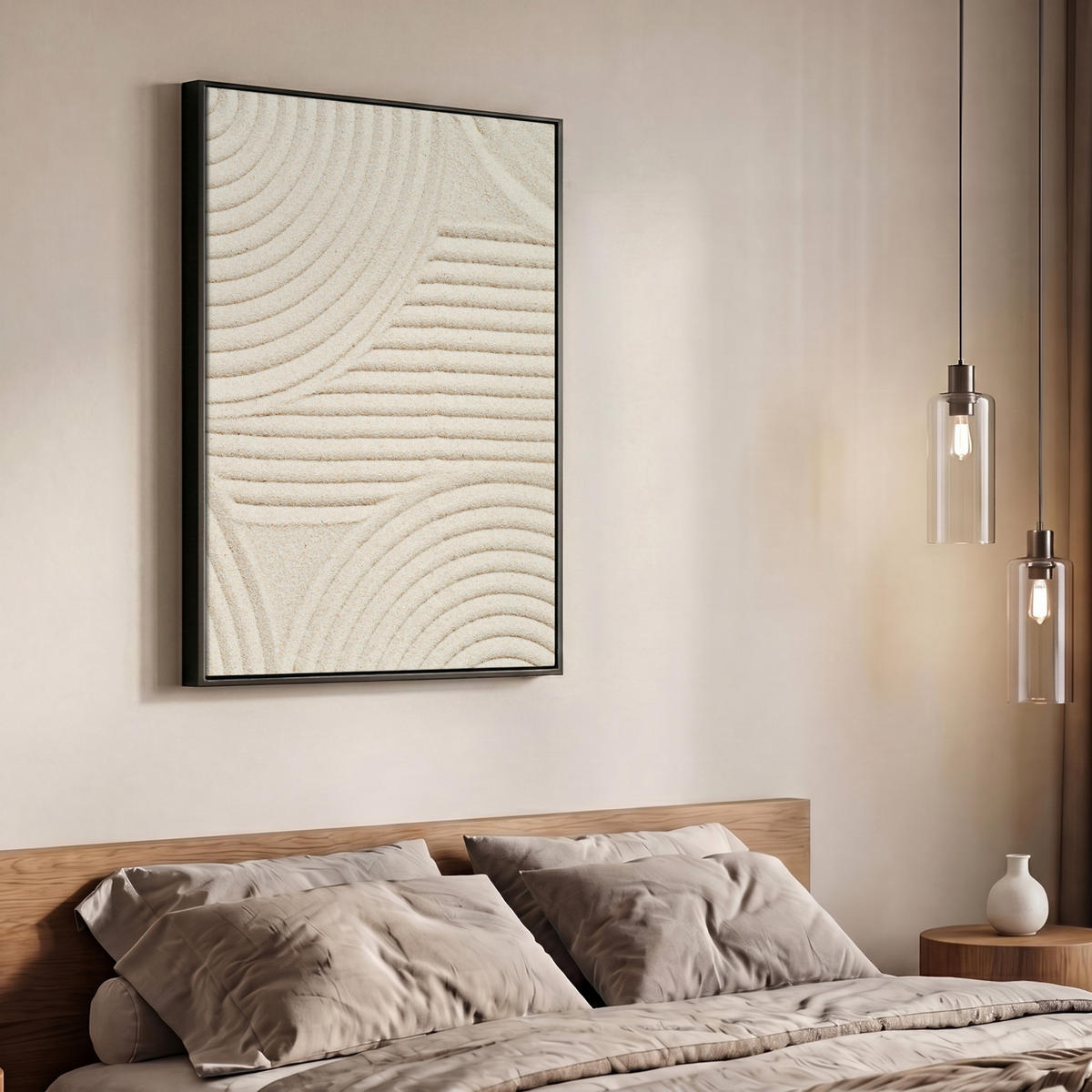 LEINWAND Bilder mit Rahmen - Muster - Abstrakt - Weiß - 70x100 - Beige, Textil (70/100cm) - MuchoWow