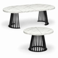 ESSTISCH rund ausziehbar 90/190/76 cm, Marmor, 54 cm Tischplatte + Lamellen-Metallgestell Schwarz - Hellgrau/Schwarz, Holzwerkstoff/Metall (90/190/76cm) - Damale Möbel