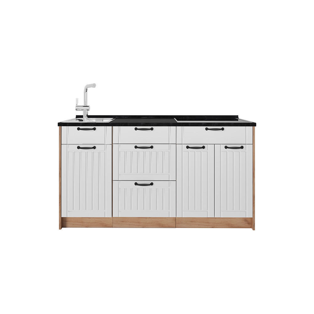 KÜCHENBLOCK Fame-Line, Weiß Landhaus/Goldkraft Eiche, 150 cm ohne Arbeitsplatte - Honigeiche/Weiß, Holzwerkstoff (150/82/51.6cm) - Vicco