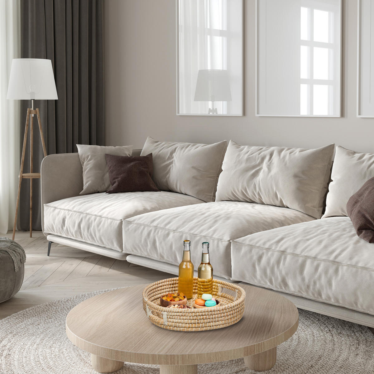 3xSERVIERTABLETT - Hellbraun, Kunststoff/Textil (43/11/43cm) - Relaxdays