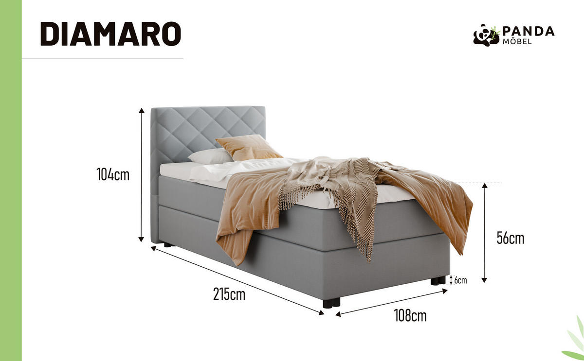 BOXBETT Diamaro 100x200 cm mit Bettkasten und Topper - Hellgrau - Hellgrau, Holz (100/215cm) - Panda Möbel