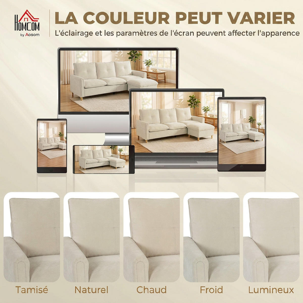 3-SITZER-SOFA DE-13540 mit Ottomane & Stauraum Creme - Creme, Holzwerkstoff (77/80/210cm) - ComfortXL