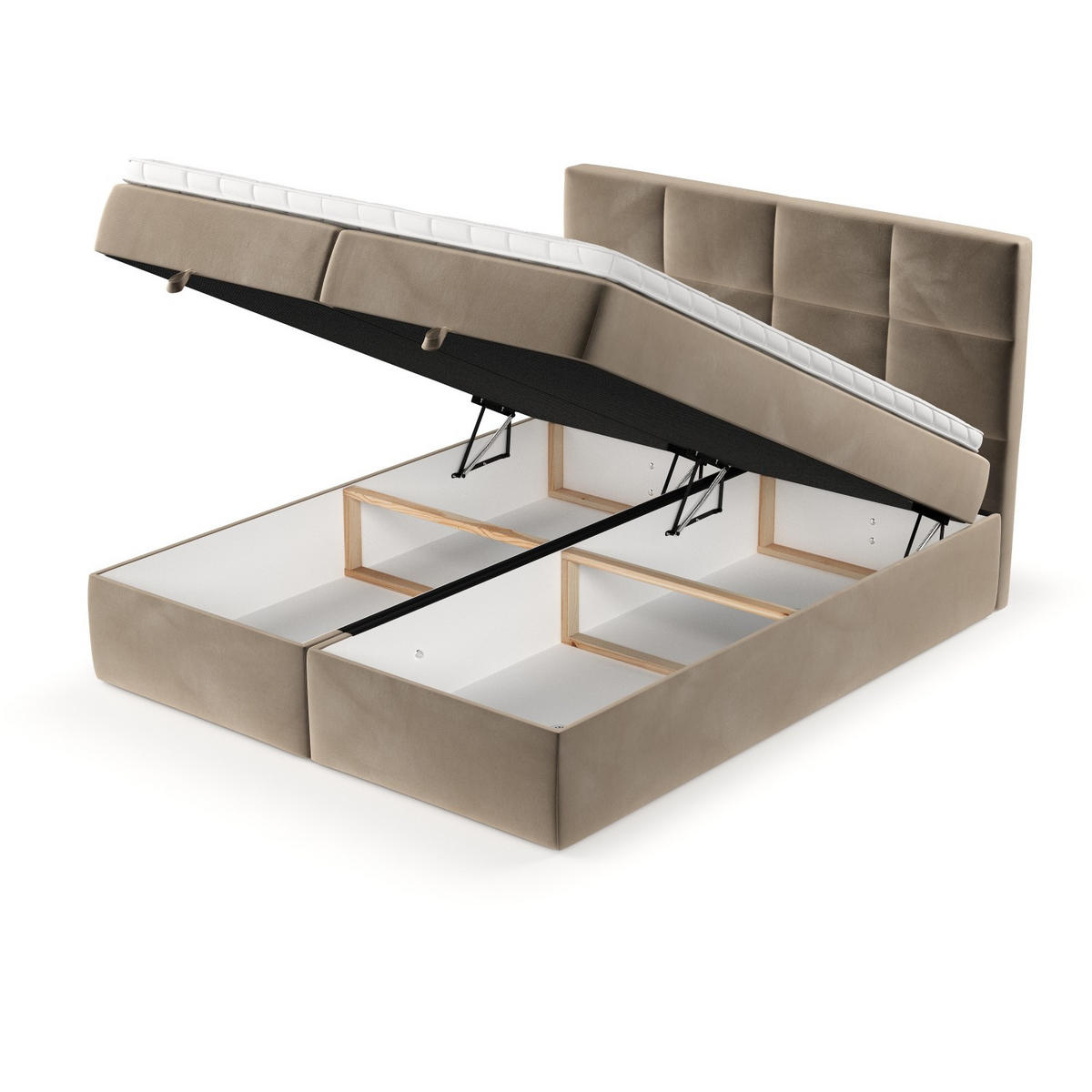 BOXBETT Velto 160/200 cm Taupe im Paros Stoff - Taupe/Schwarz, Holz/Holzwerkstoff (160/200cm) - AltaBeds