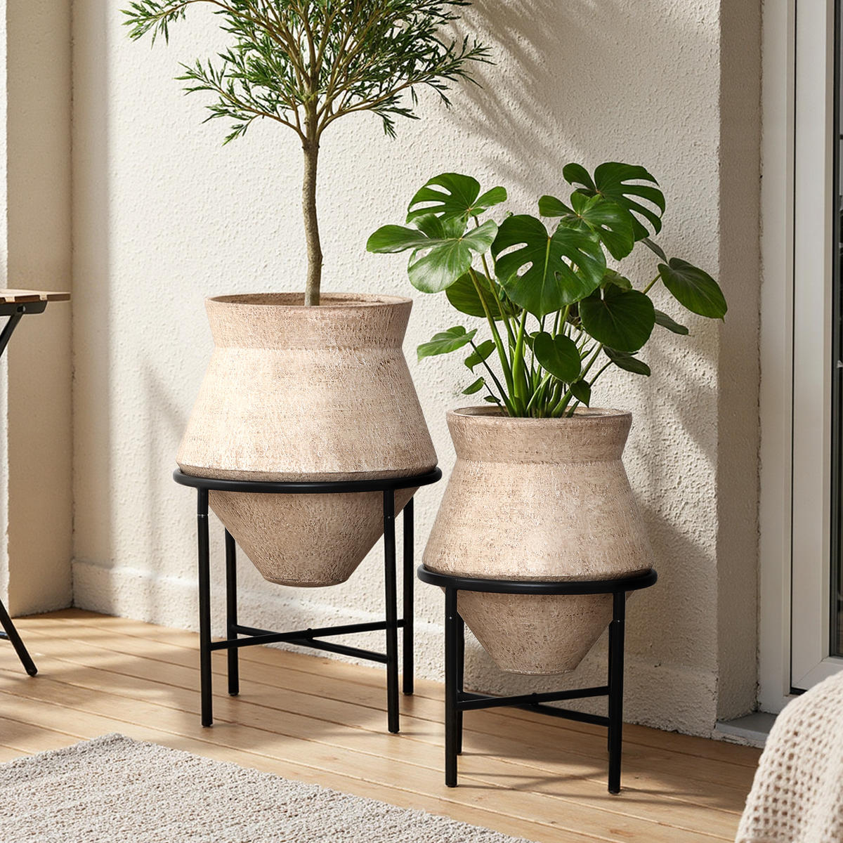BLUMENTOPF Set 2er aus Eisen, Durchmesser 31&25 cm - Hellbraun, Metall (40/62/40cm)
