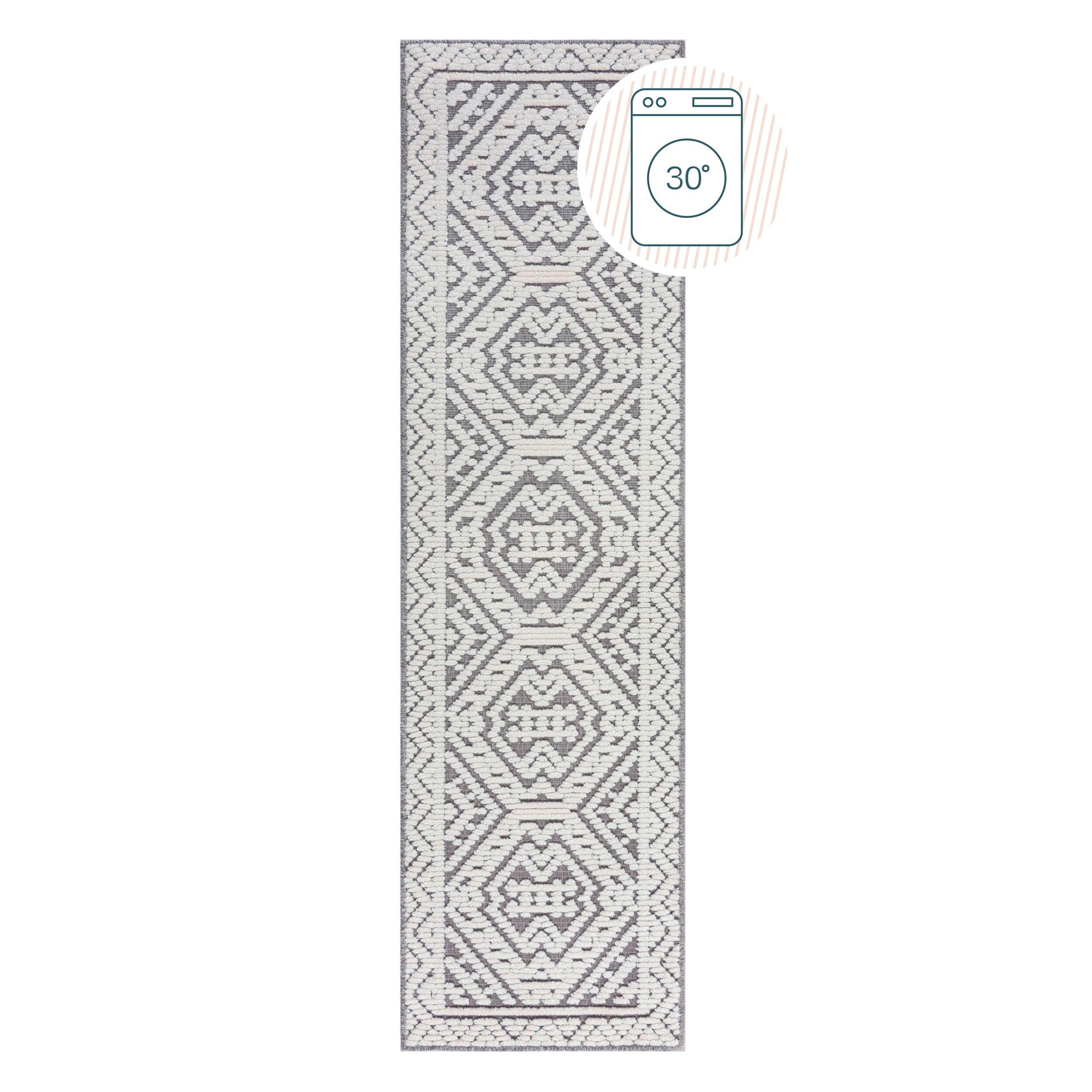 Thumbnail - Kadima Design Teppich, Grau, Textil, Grafikmuster, Rechteckig, 60x240 cm, pflegeleicht, in verschiedenen Größen erhältli...