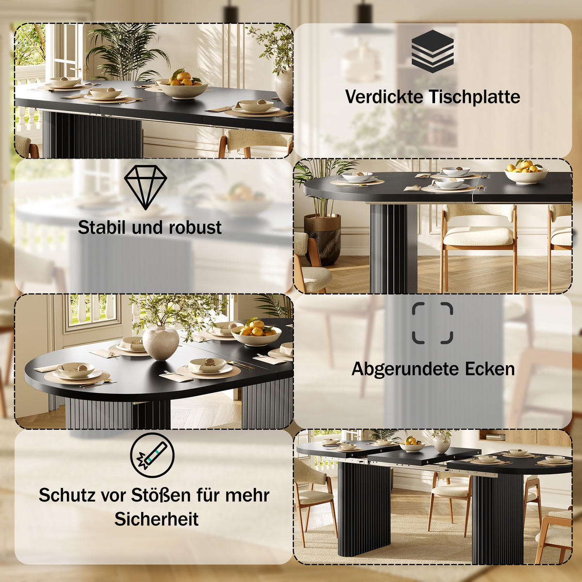 ESSTISCHSET Ausziehbar 120-160 Cm, Oval, 4 Stoffstühle, Schwarz - Multicolor, Metall (120/75.5/80cm) - FLIEKS