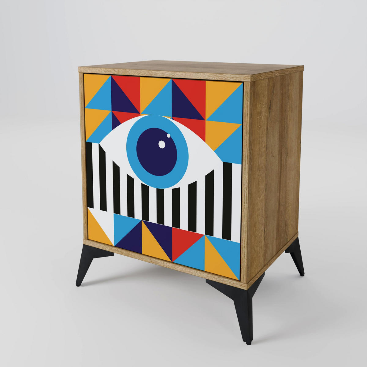 SIDEBOARD ABSTRACTION AND GEOMETRY, Eichefarben, 57,5x42x57,5 cm, Ohne Füße - Eichefarben/Multicolor, Holzwerkstoff (57.5/57.5/42cm) - SpaceRebels