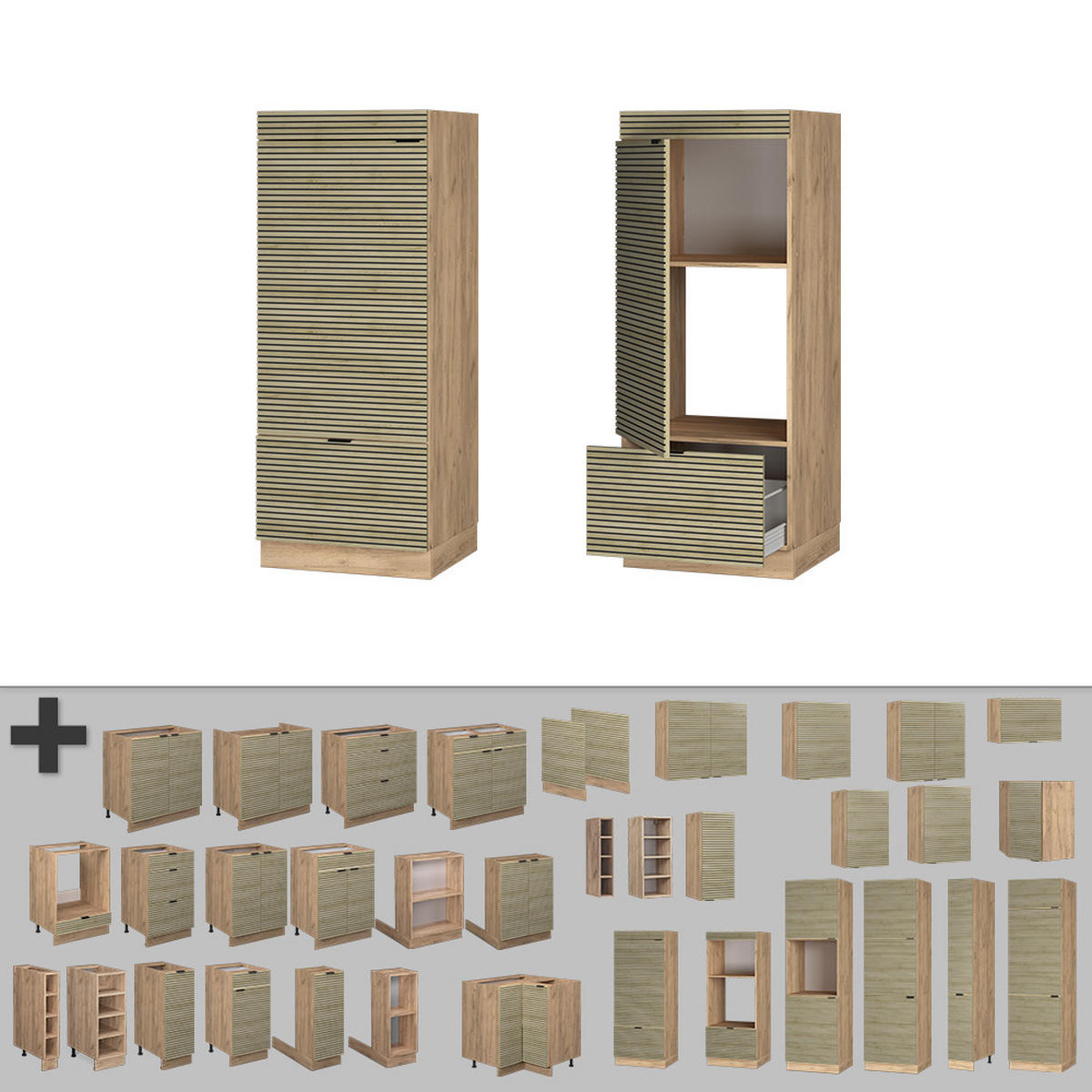 MIKROWELLENSCHRANK Fame-Line Eiche Paneel 60 cm - Honigeiche/Eichefarben, Holzwerkstoff (60/153.6/58.1cm) - Vicco