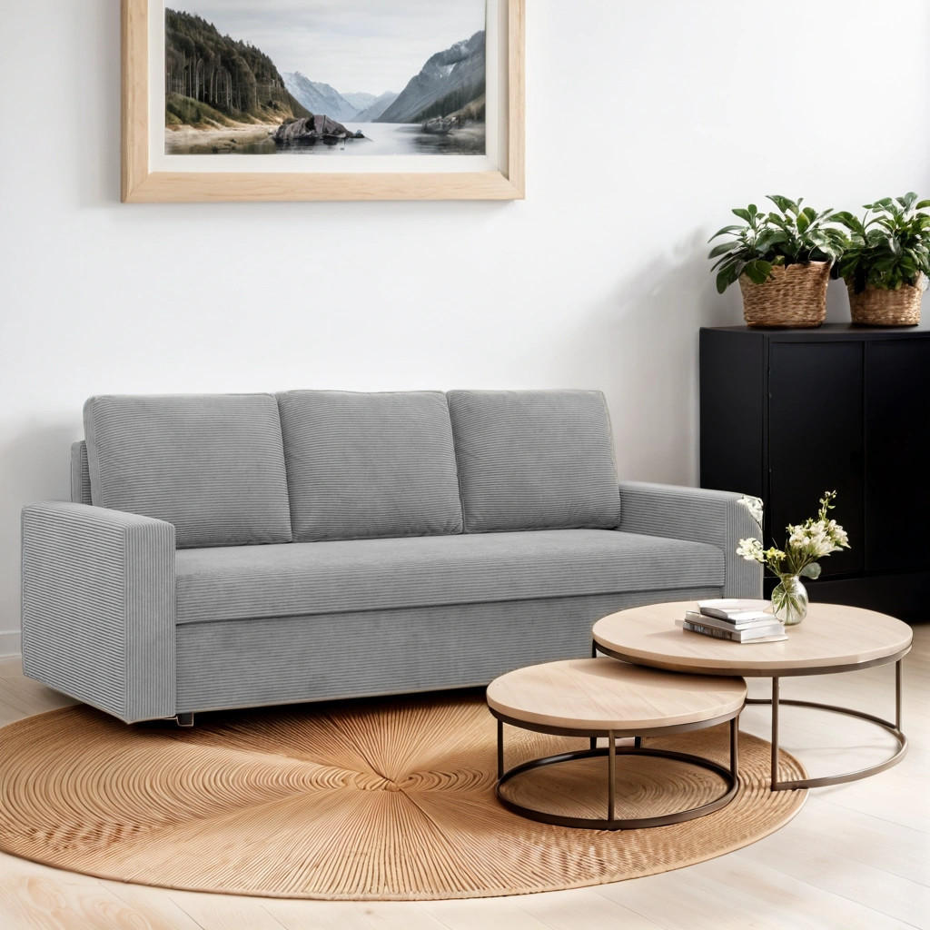 Thumbnail - Simkam Furniture Sofa, Hellgrau, Textil, 220x92x92 cm, Wohnzimmer, Sofas & Couches, Schlafsofas