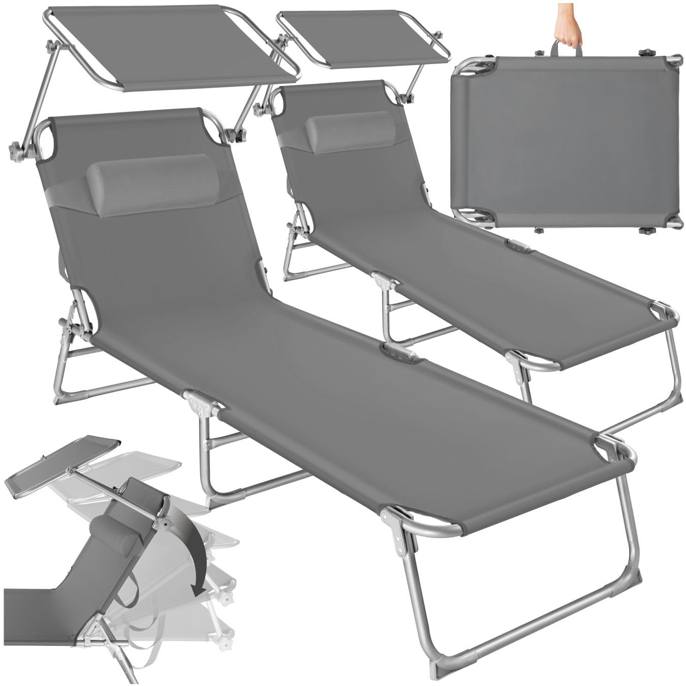 GARTENLIEGE 2er Set Chloé,190 x 68 x 65 cm,grau - Grau, Kunststoff (68/65/190cm) - tectake