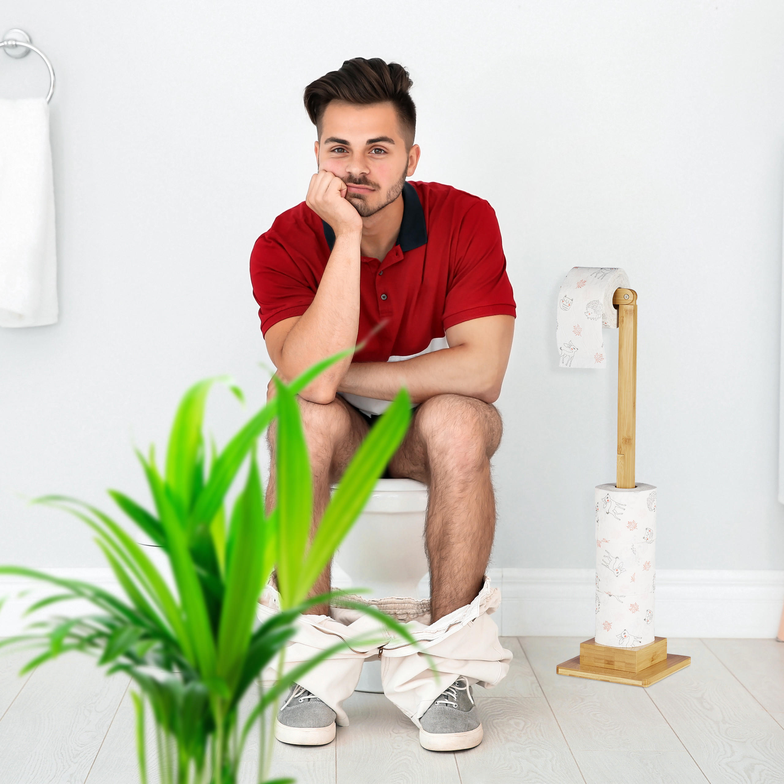 TOILETTENPAPIERHALTER stehend - Hellbraun, Holz (23.5/71.5/19cm) - Relaxdays