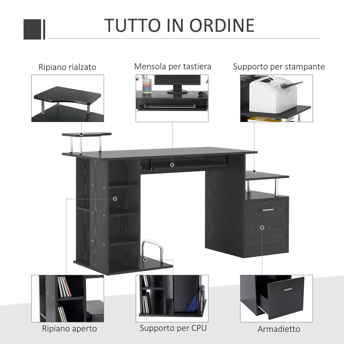 BÜROTISCH Schwarz 1 Stück - Schwarz, Holzwerkstoff (60/152/88cm) - GiPP