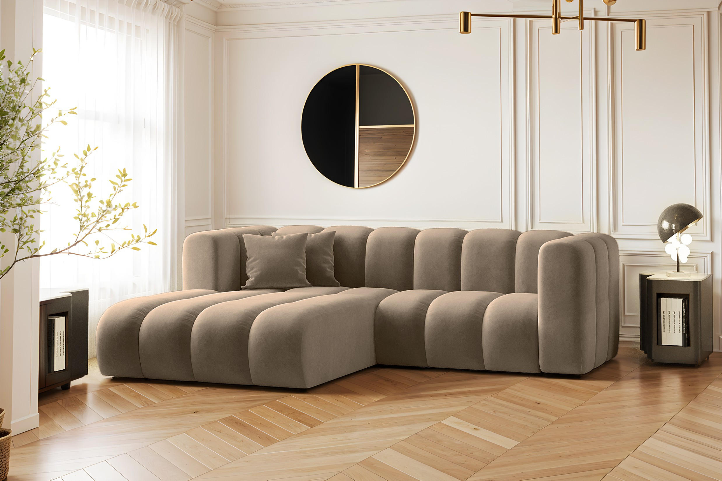 ECKSOFA L-from, Sofa Grand modular stoff Salvador Dunkelbeige Links - Cappuccino, Holz (179/227cm) - Kaiser Möbel