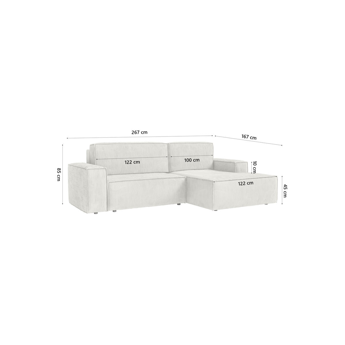 ECKSOFA Kokko mit Schlaffunktion, Cremeweiß - Creme, Textil (267/167cm) - Fedve
