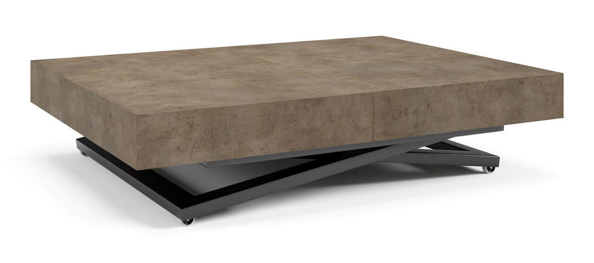 COUCH-/ESSTISCH Sanna X Chicago Concrete dunkelgrau 120 - 200 / 80 / 27 - 80cm - Dunkelgrau/Schwarz, Holz/Holzwerkstoff (80/120/27cm) - Feldmann-Wohnen