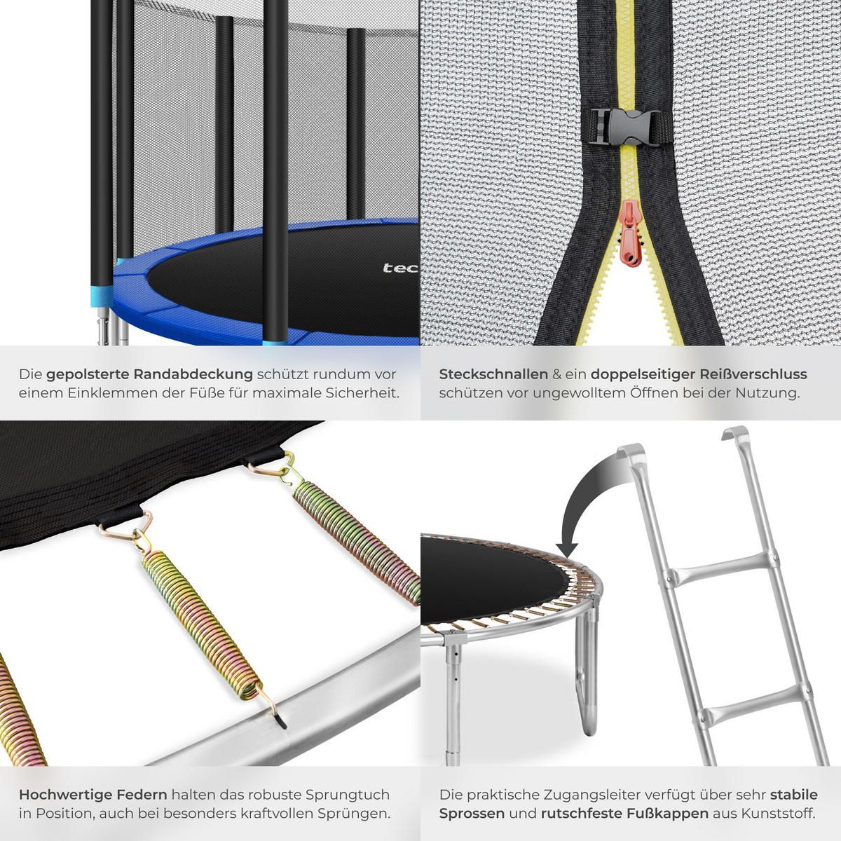 TRAMPOLIN Garfunky, inklusive Einstiegsleiter, schwarz/blau - Blau/Schwarz, Metall (457/269/457cm) - tectake