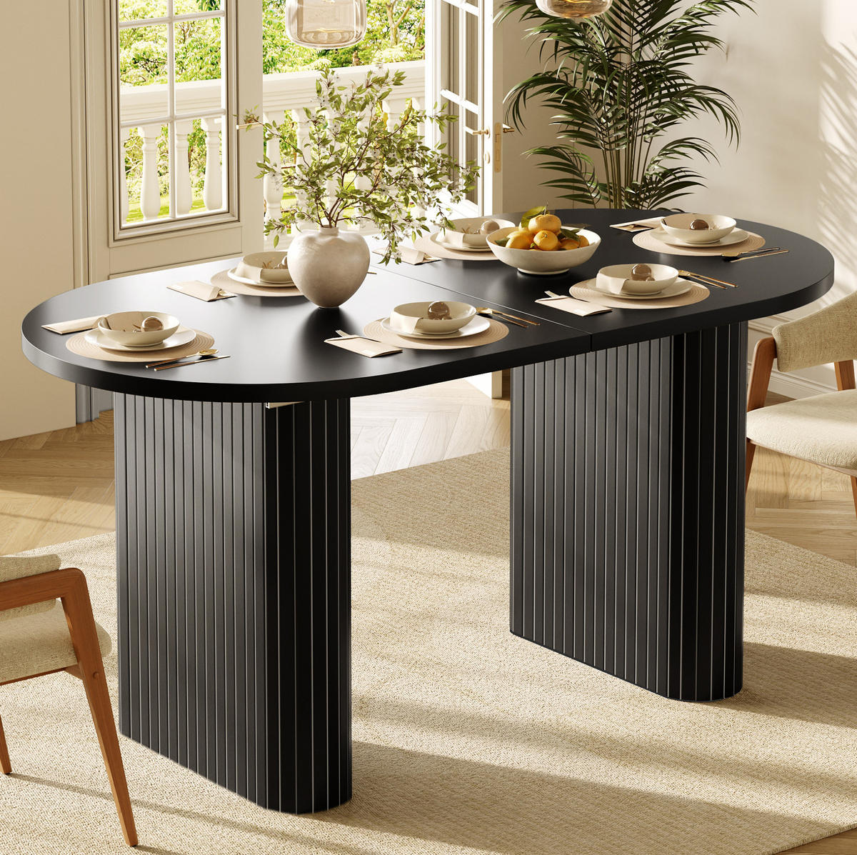 ESSTISCH ausziehbar 120-160 cm Schwarz MDF/Metall - Schwarz, Metall (120/80/75.5cm) - Meubliv