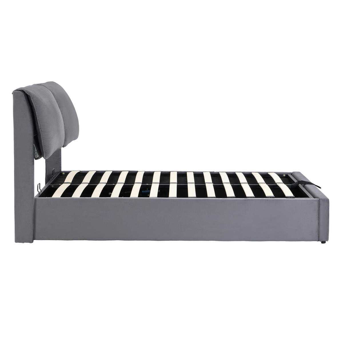 POLSTERBETT 140/200 cm grau aus Samt mit Bettkasten und 3 Schubladen - Grau, Holzwerkstoff (140/200cm) - OKWISH