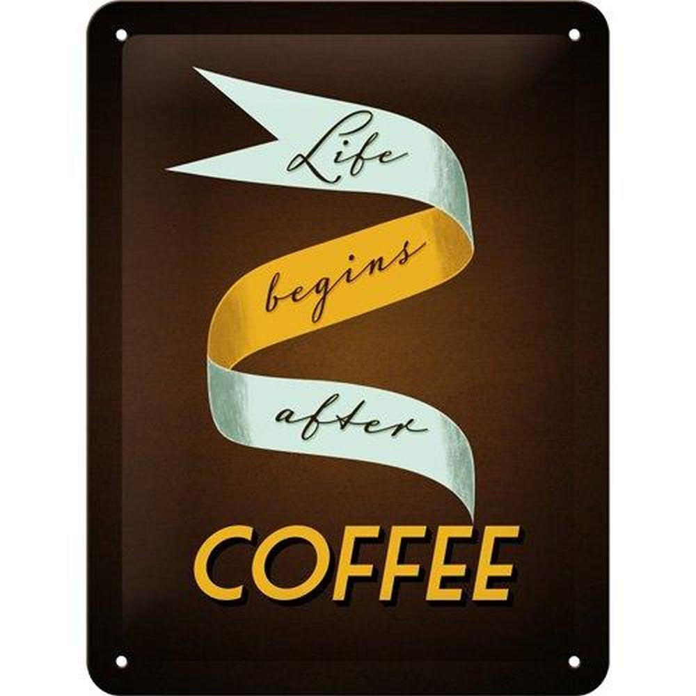 BLECHSCHILD 30/40 cm Word Up Life Begins After Coffee - Multicolor, Metall (30/40/0.2cm) - Nostalgic-Art
