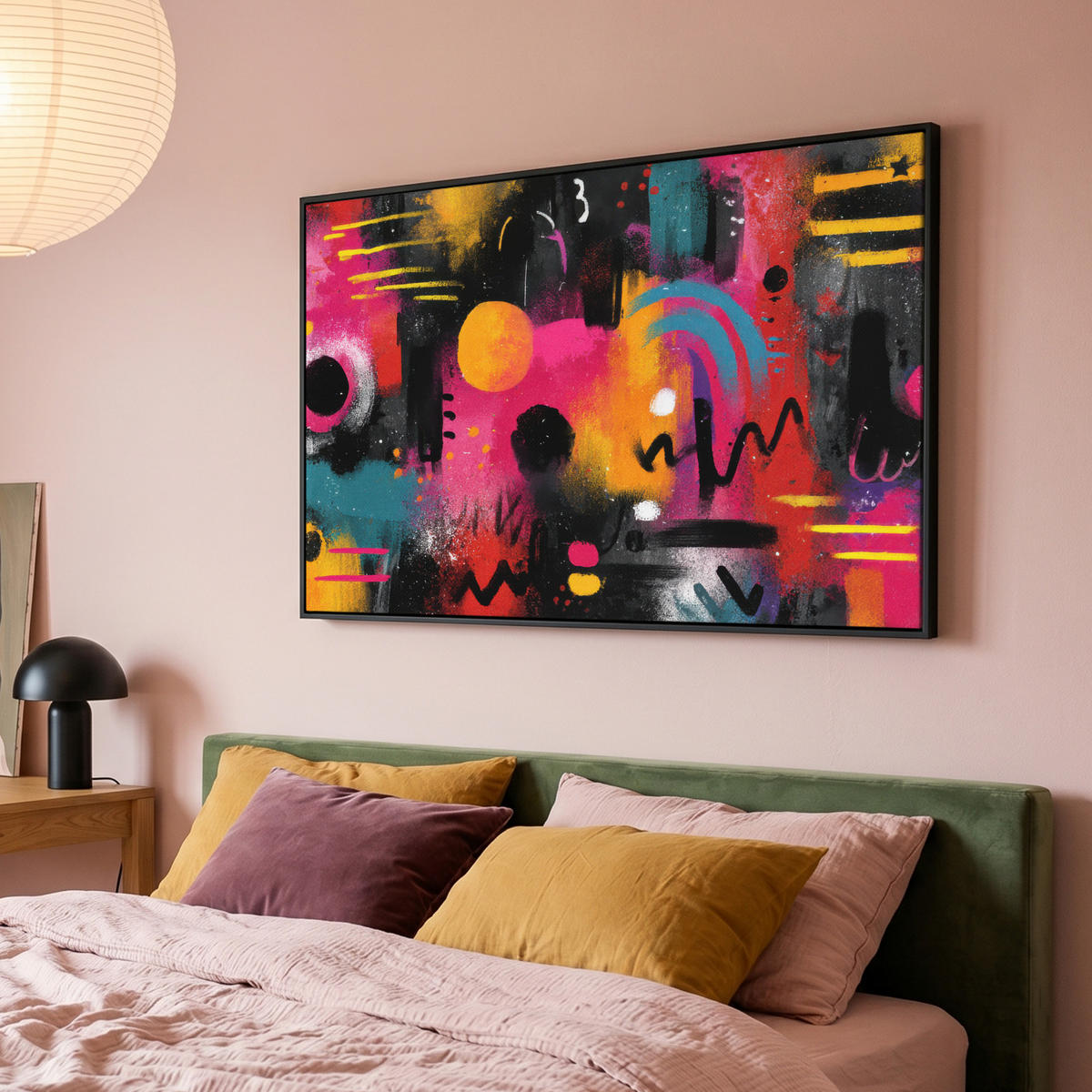 LEINWAND Bilder mit Rahmen - Farbflächen - Formen - Bunt - Abstrakt - 140x90 - Pink, Textil (140/90cm) - MuchoWow
