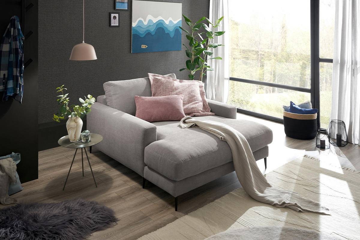 LONGSEAT CARA Grau Cord - Schwarz/Grau, Textil/Metall (132/84/170cm) - KAWOLA
