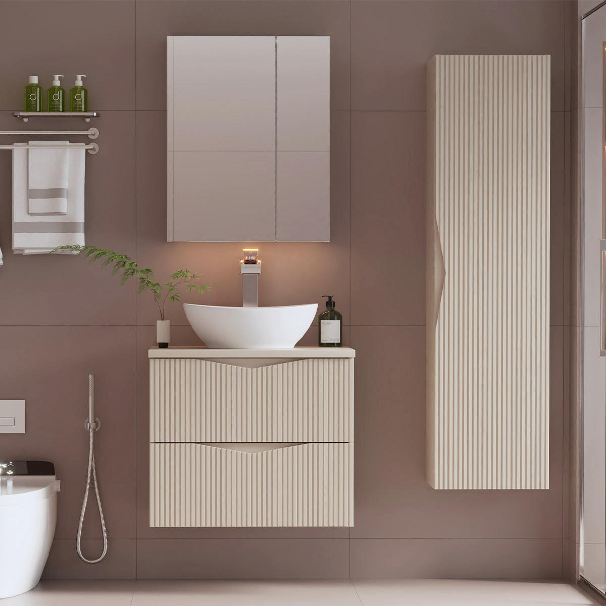 WASCHTISCHUNTERSCHRANK 60.6cm Tao Kaschmir - Beige, Holzwerkstoff (60.6/52.2/46.5cm) - Petits-meubles