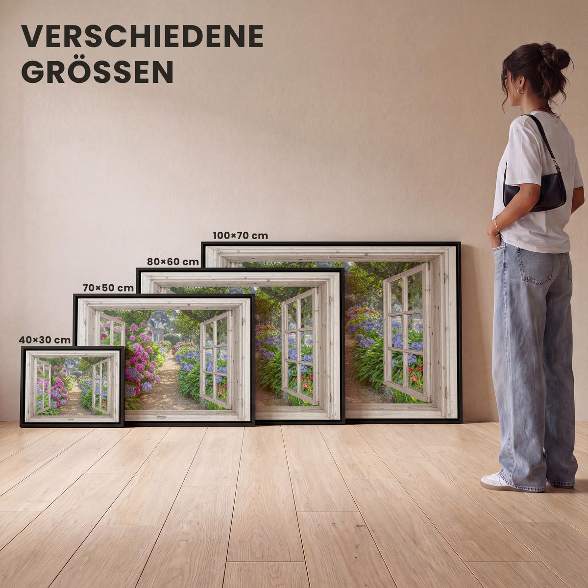 LEINWAND Bilder mit Rahmen - Hortensie - Durchsichtig - Blumen - Sommer - Lila - Weg - 70x50 - Lila, Textil (70/50cm) - MuchoWow