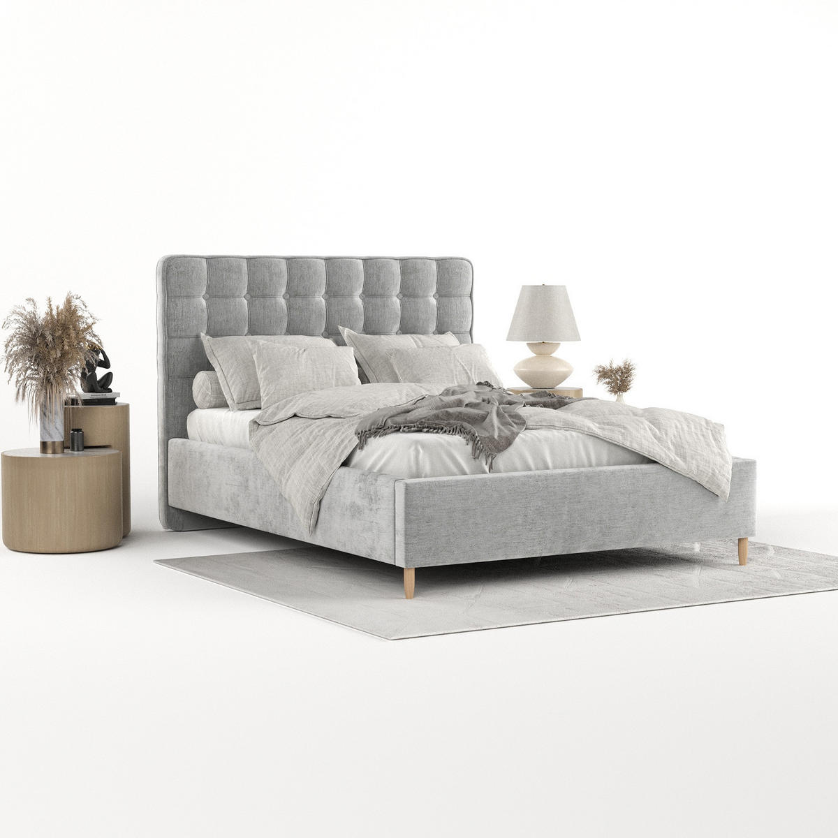 POLSTERBETT Paloma 120/200 cm Hellgrau im Lotta Stoff - Hellgrau/Naturfarben, Holz/Holzwerkstoff (120/200cm) - AltaBeds