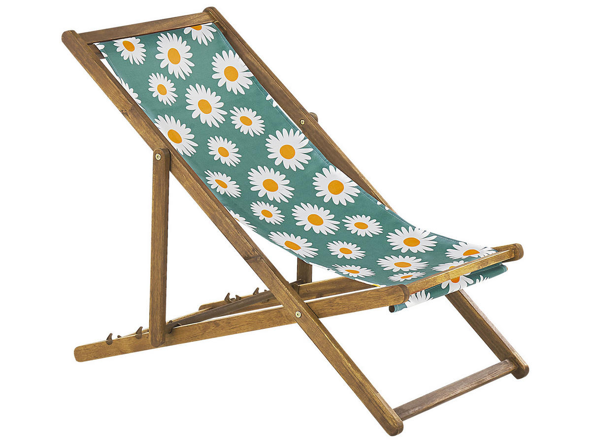 GARTENLIEGE 2er-Set hellbraun Textil weiß/mehrfarbig Kamillemuster Anzio - Türkis/Hellbraun, Textil (54/70/97cm) - Beliani
