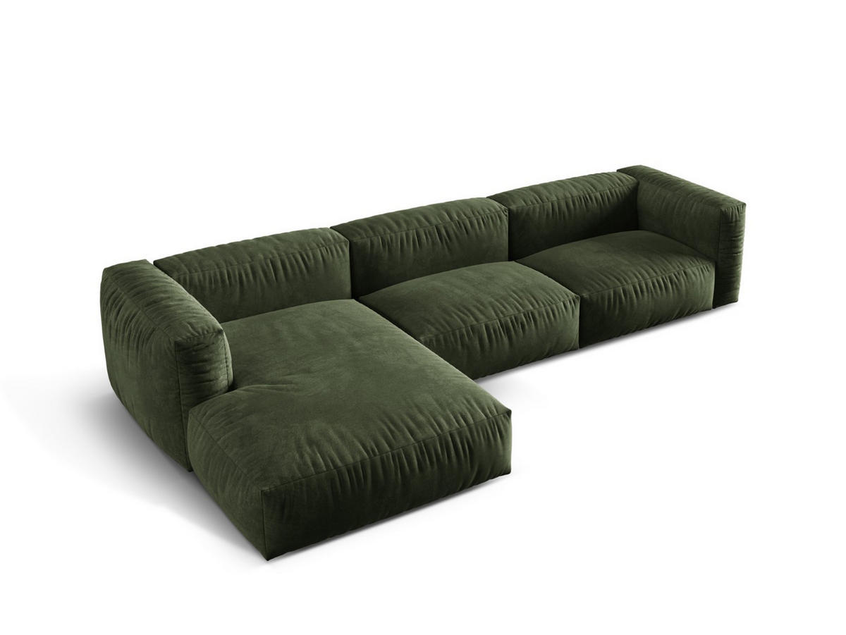 ECKSOFA modular links Martina aus Samt grün 3 Sitzplätze - Grün, Textil (176/332cm) - Micadoni