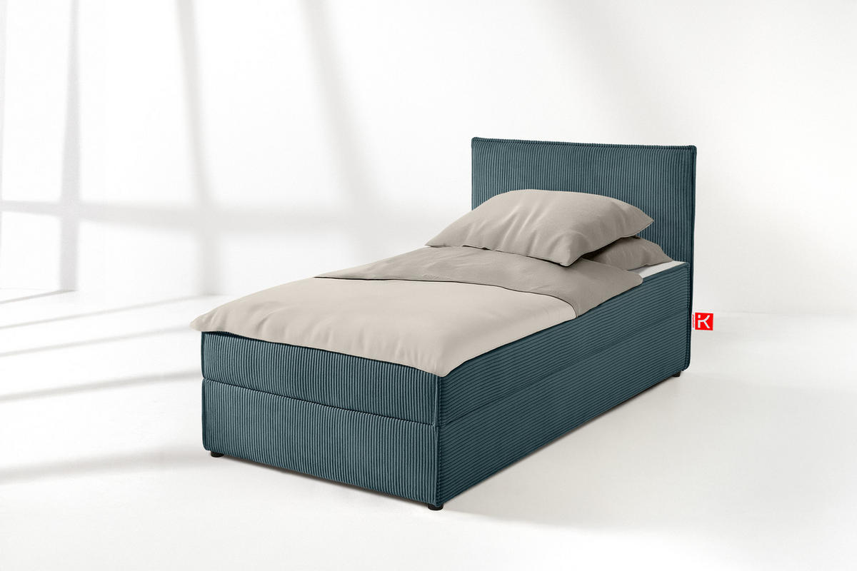 BOXSPRINGBETT ROTI Einzelbett, blau - Blau/Schwarz, Holz/Holzwerkstoff (80/200cm) - KONSIMO®