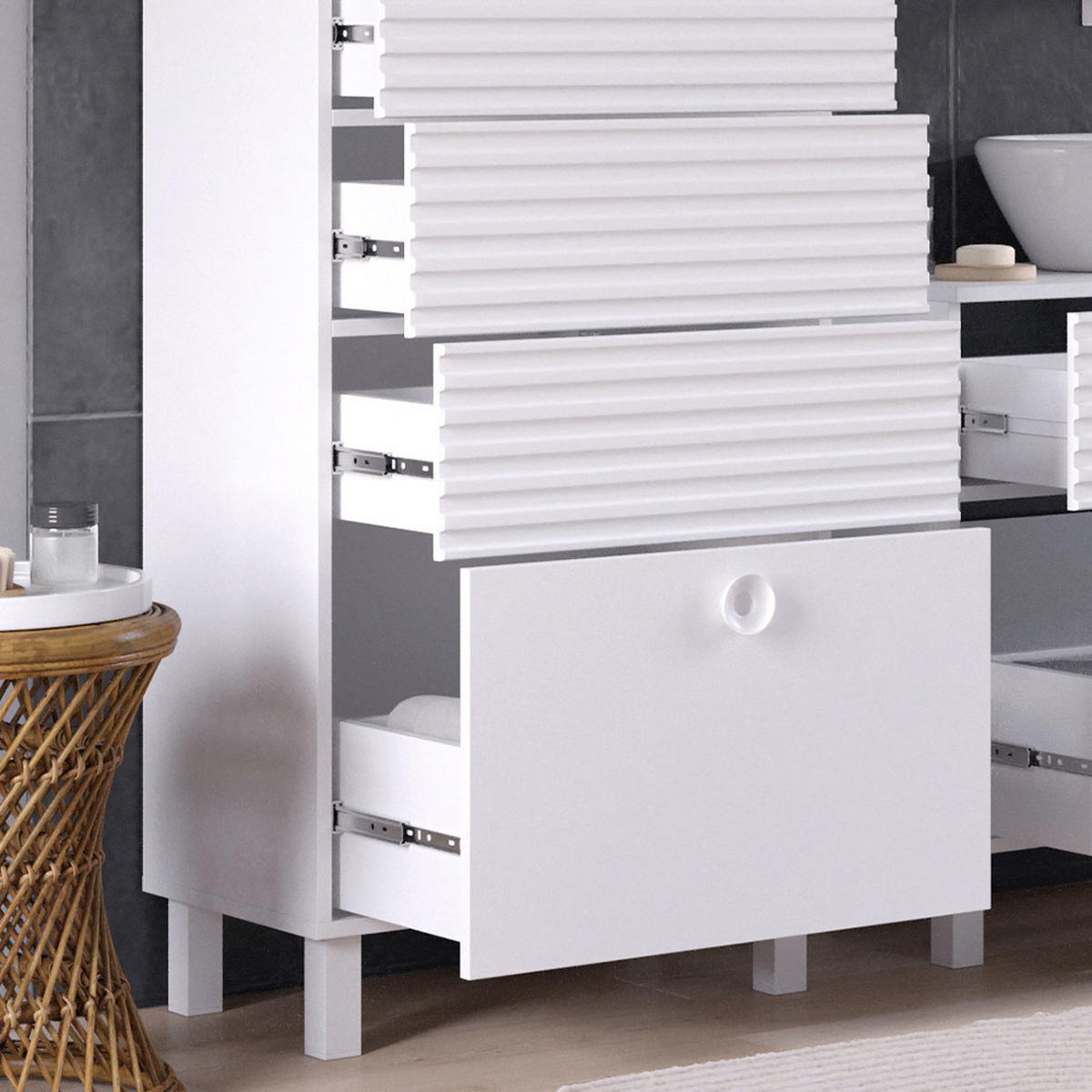 MIDISCHRANK Sola Weiß 60.2 x 113 cm mit 4 Schubladen - Weiß, Holzwerkstoff (60.2/113/37.2cm) - Vicco