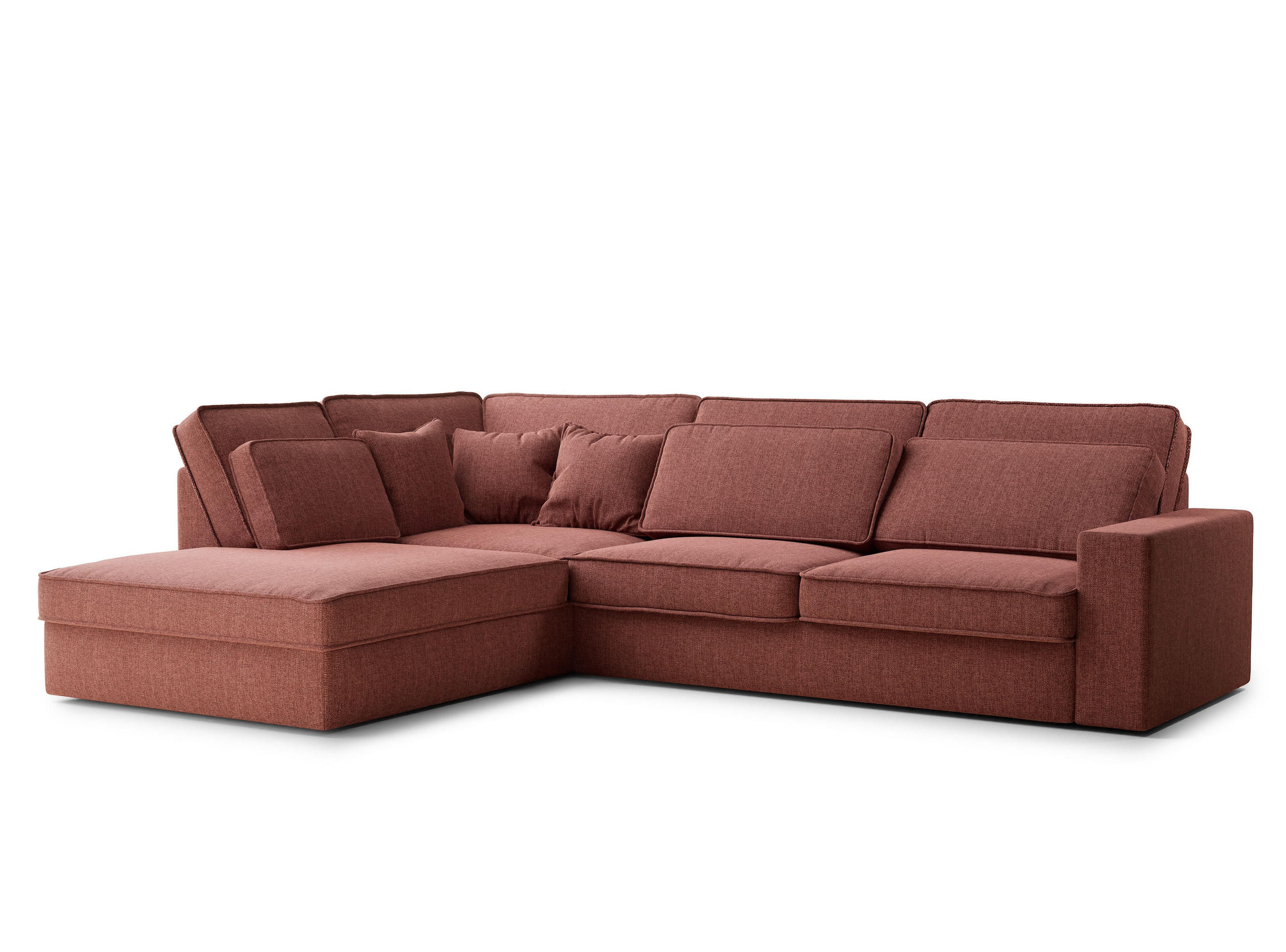 ECKSOFA Kirou Korallenfarbe Webstoff - Links Seite - Koralle/Schwarz, Holz/Holzwerkstoff (225/311cm) - Maison de Reve