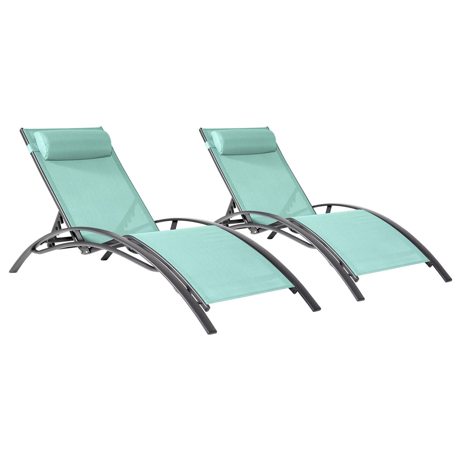 SONNENLIEGEN Galapagos Wassergrün und anthrazitgrau 2er-Set - Grün, Metall (64/87/178cm) - Happy Garden