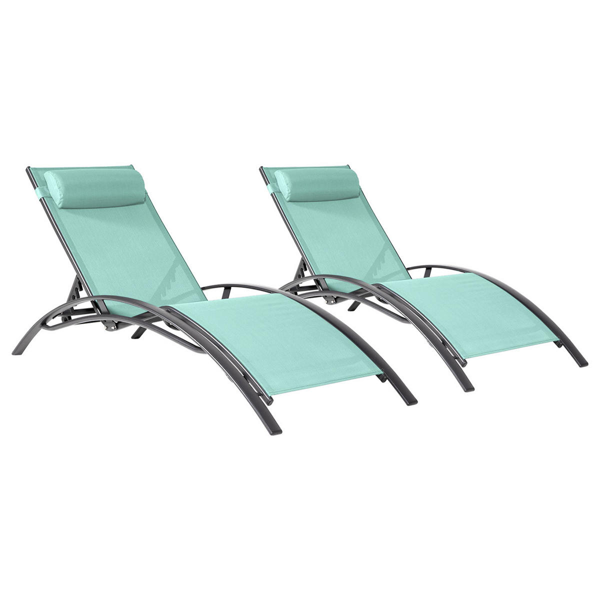 SONNENLIEGEN Galapagos Wassergrün und anthrazitgrau 2er-Set - Grün, Metall (64/87/178cm) - Happy Garden