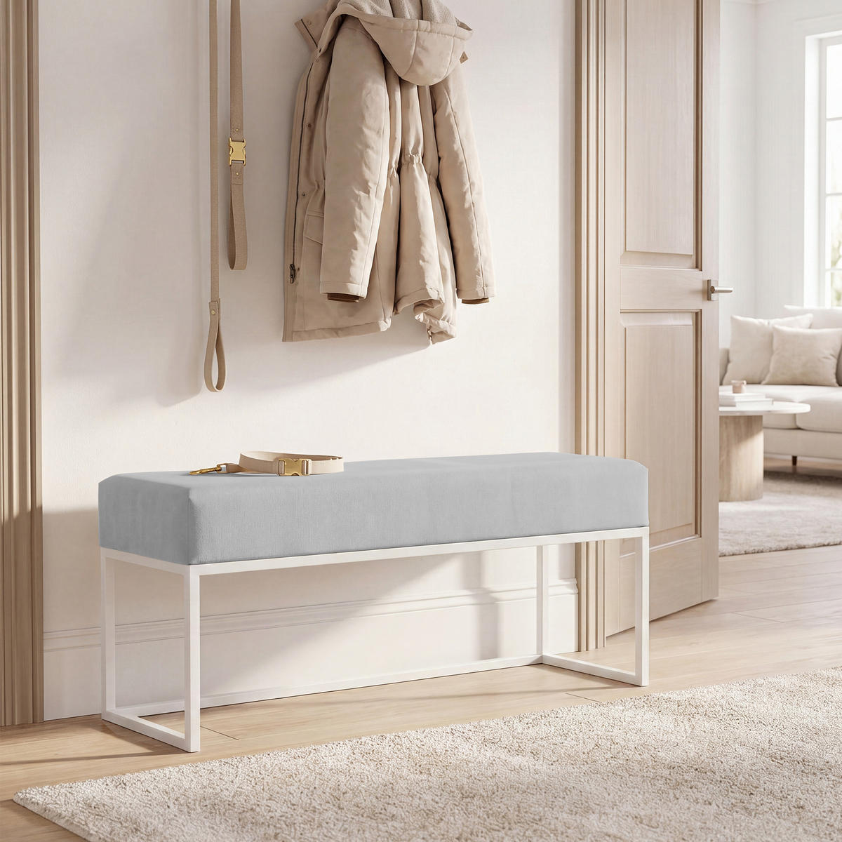 POLSTERBANK PURE 90 cm Metallgestell, Weiß / Grau - Weiß/Grau, Textil/Metall (90/44/30cm) - Idohome