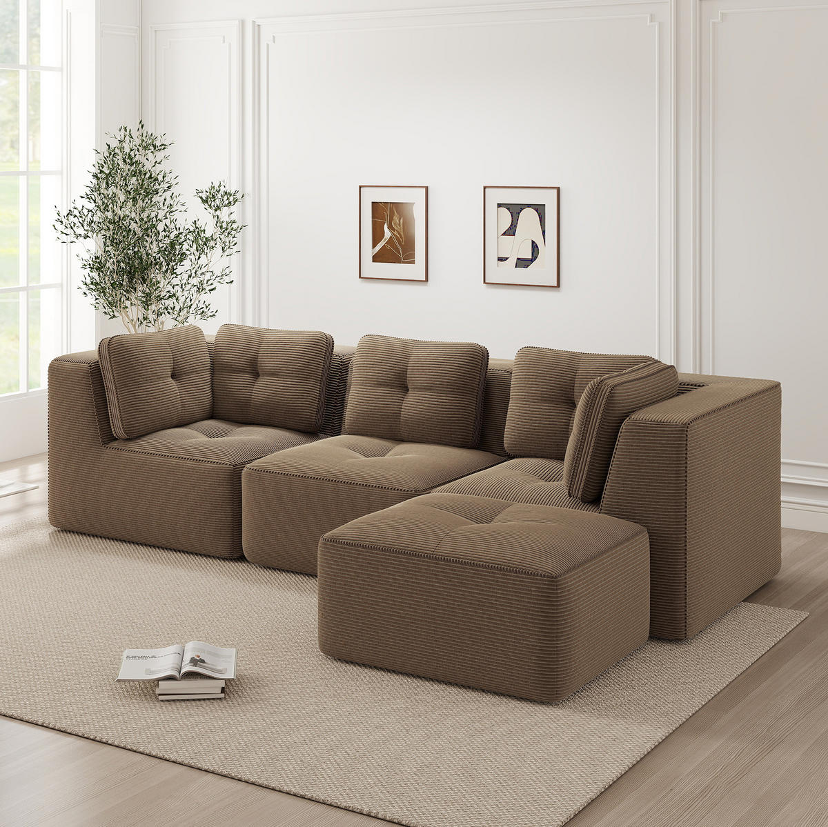 ECKSOFA 297/177/69 cm braun aus Cord mit modularem Design und ohne Aufbau - Braun, Textil (177/297cm) - OKWISH