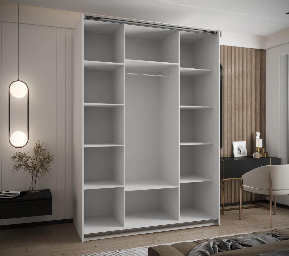 SCHWEBETÜRENSCHRANK 245,5/160/64 2-türig - Silberfarben/Weiß, Holz/Metall (160/245/64cm) - Abiks Möbel