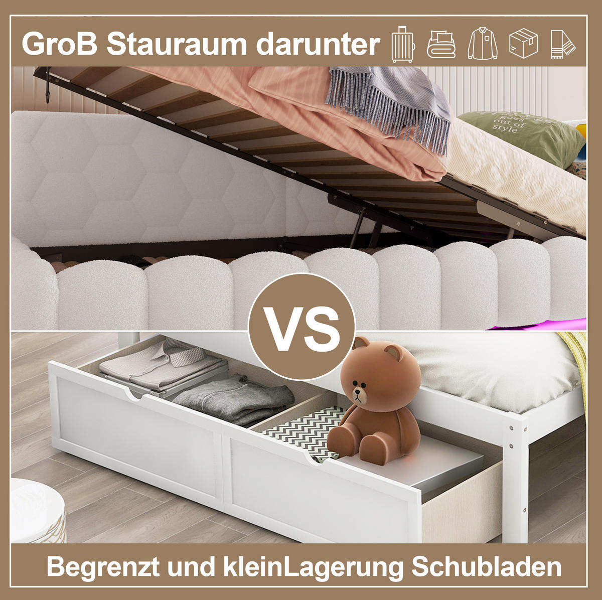 POLSTERBETT 90/200 cm Weiß mit Bettkasten, LED-Beleuchtung und USB - Weiß, Textil (90/200cm) - Flora Grace