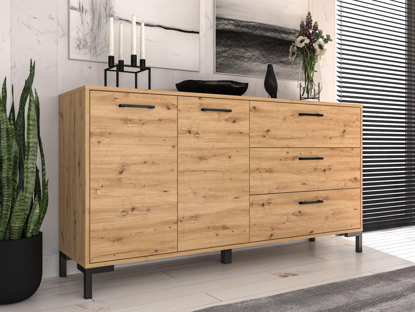 KOMMODE Nevio Artisan Eiche 160 / 41 / 83cm - Eiche Artisan/Braun, Holz/Holzwerkstoff (160/83/41cm) - Feldmann-Wohnen