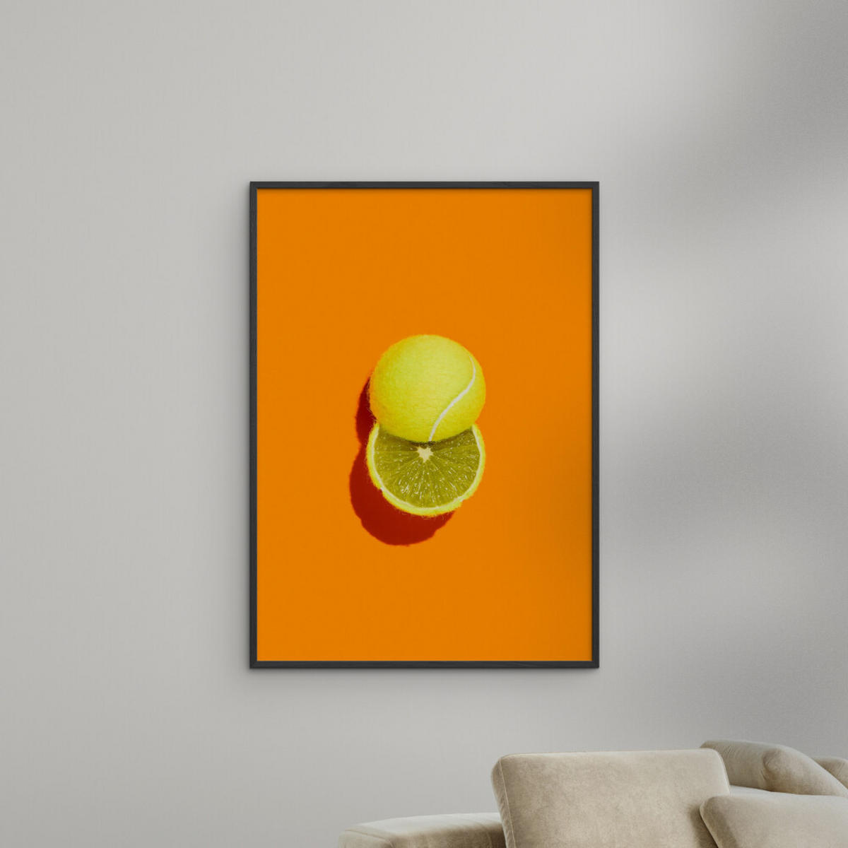 POSTER mit Rahmen Supermercat - Slice of lime - Schwarz/Orange, Holz/Papier (50/70cm) - Poster&Frame