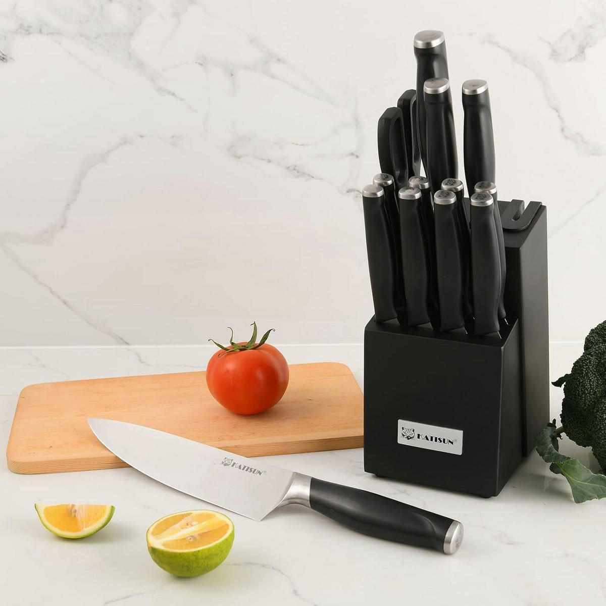 MESSERBLOCK-SET 15-teilig Schwarz Stahl/Kunststoff - Schwarz, Holz (16.6/37.7/17.3cm)