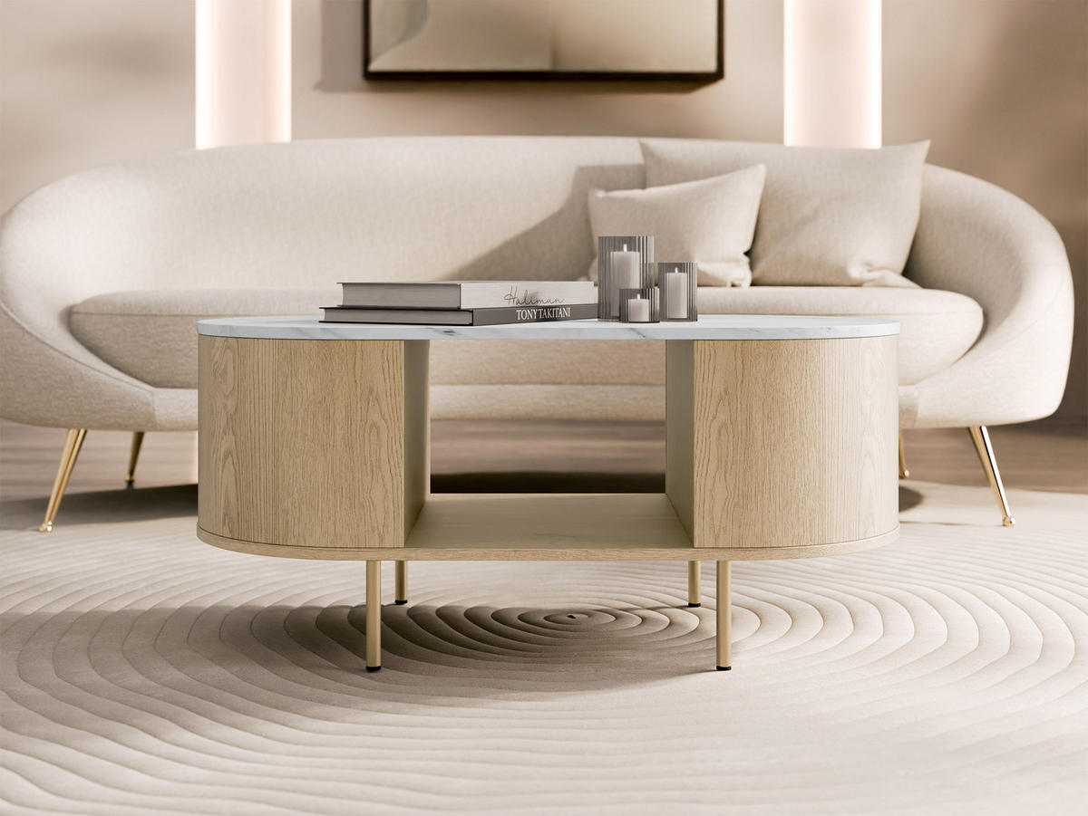 COUCHTISCH Lygrint - Eichefarben/Goldfarben, Holzwerkstoff/Metall (52/100/45cm) - MIRJAN24